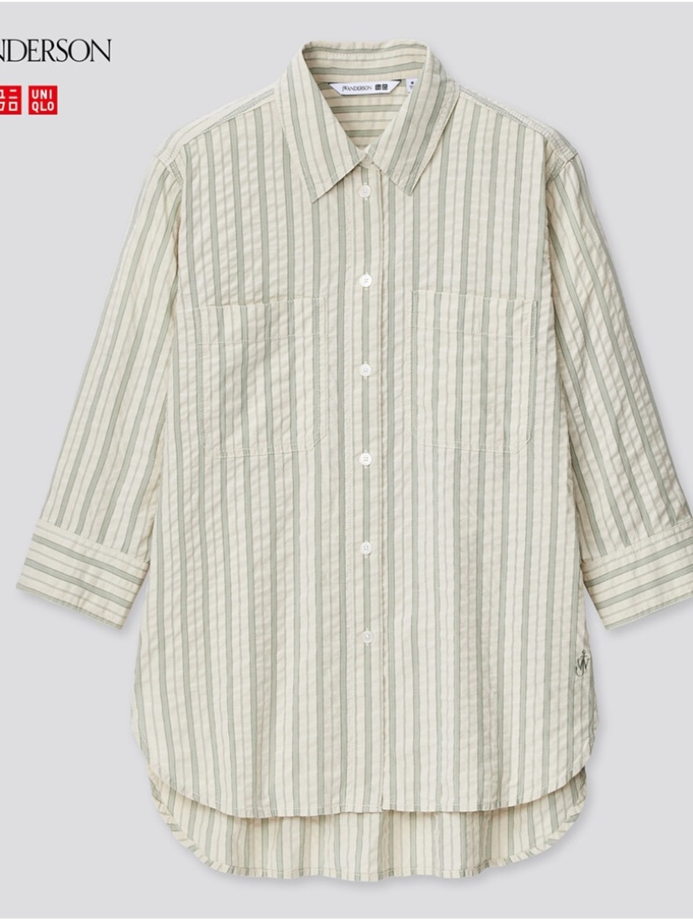 JW Anderson and Uniqlo collab light green seersucker striped ¾ sleeve shirt NWT